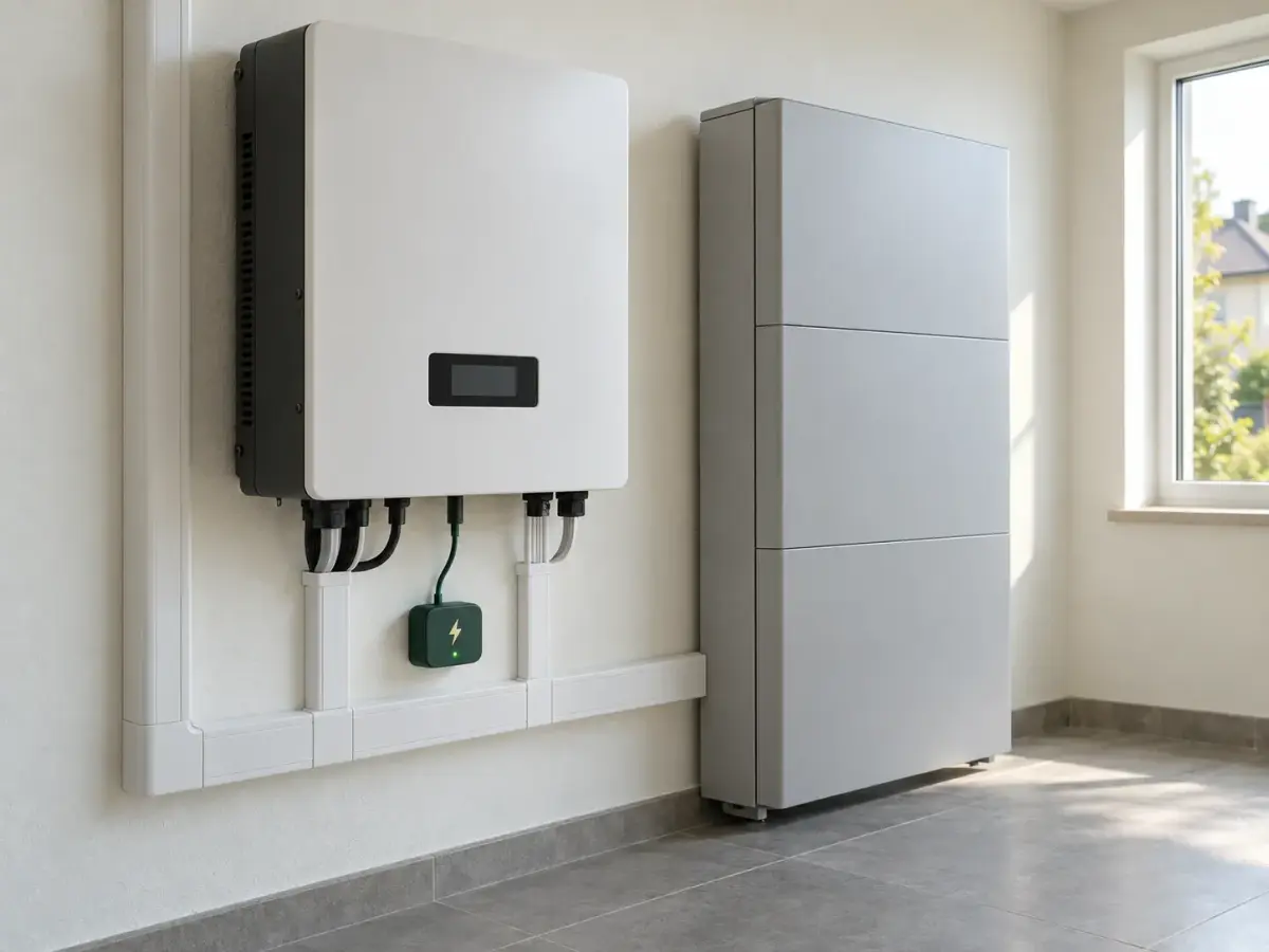 Box Solvu podłączony do falownika obok domowego magazynu energii